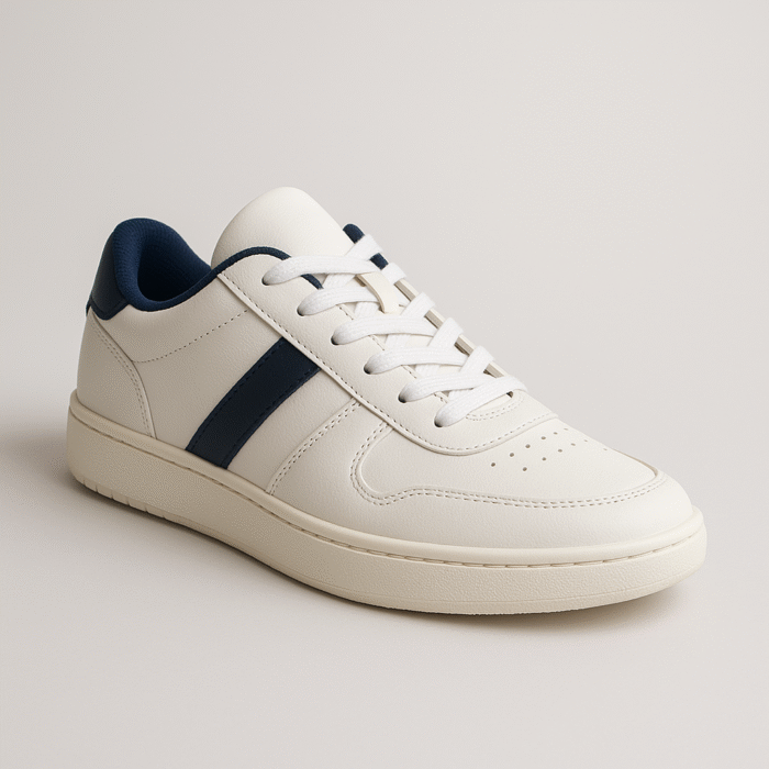 Premium White Sneakers with Navy Blue Accents – Unisex Casual Shoes - Image 2